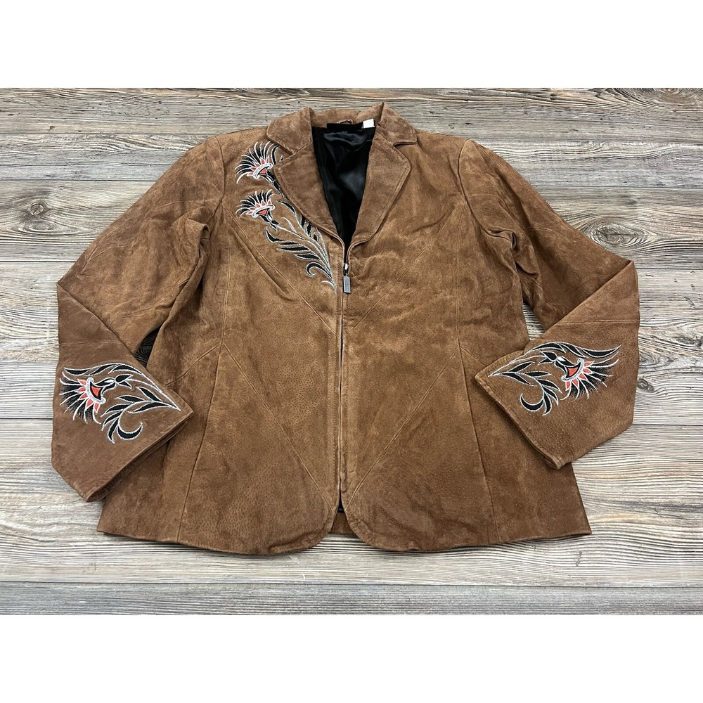 Vtg Bob Mackie Brown Leather Jacket Women's S Embroidered Western Bikercore